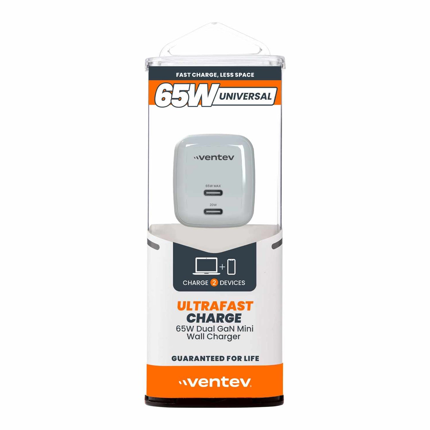 Ventev Mini Wall Charger Dual GaN USB-C 65W White