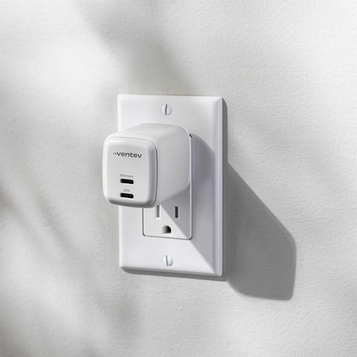 Ventev Mini Wall Charger Dual GaN USB-C 65W White