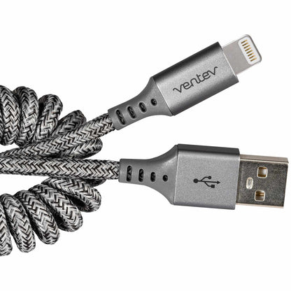 Ventev Helix Coiled Charge/Sync Lightning Cable 1ft Grey