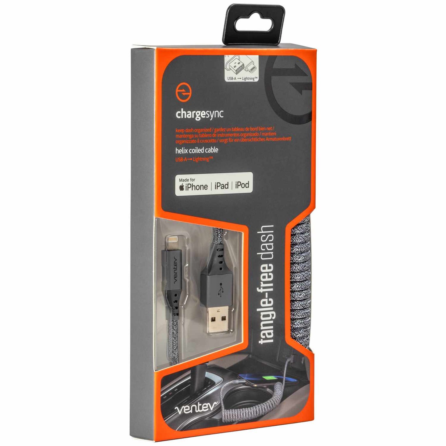 Ventev Helix Coiled Charge/Sync Lightning Cable 1ft Grey