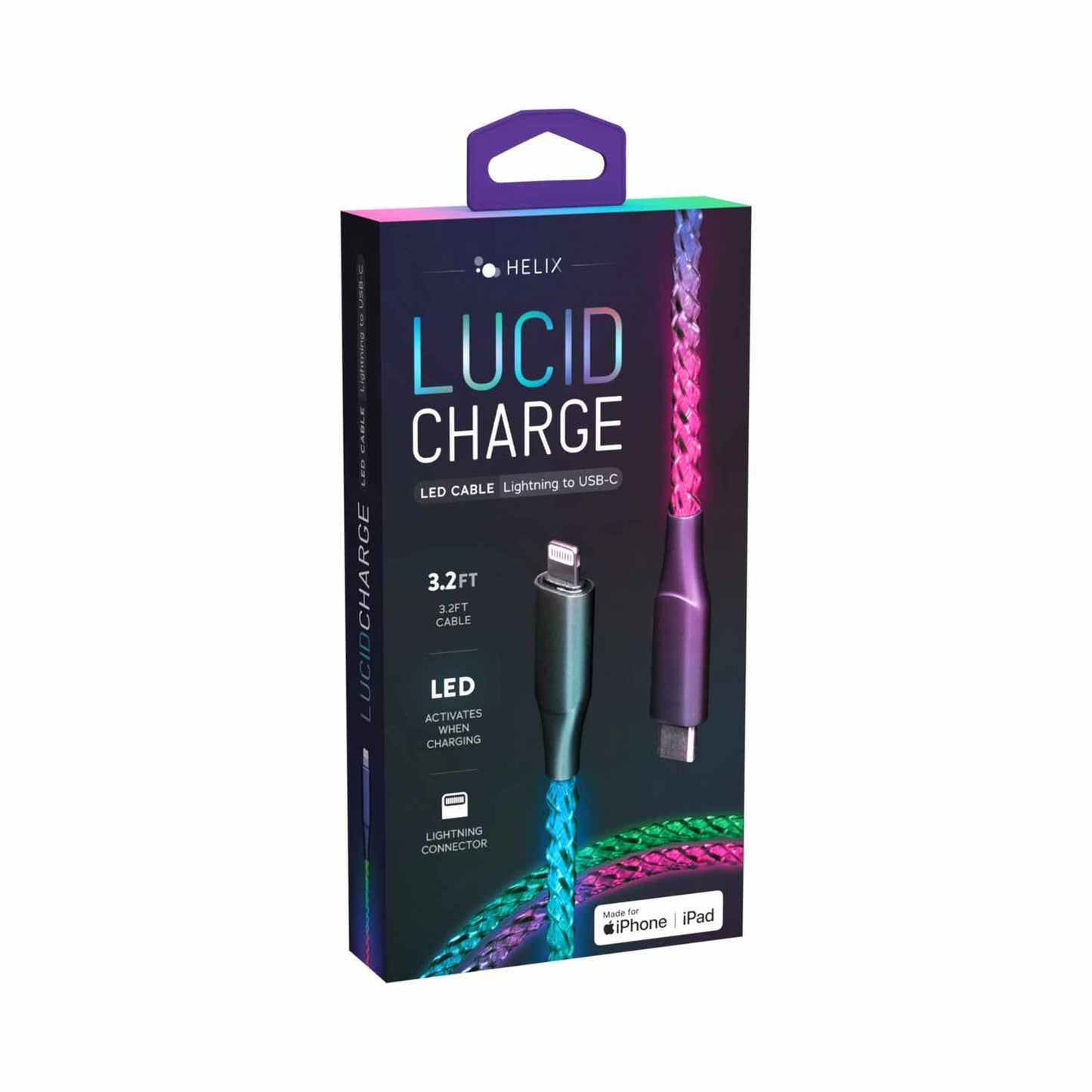 Câble LED Lightning vers USB-C Lucid Charge Helix/Retrak multicolore