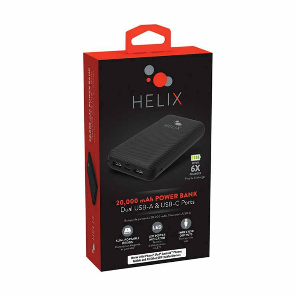 Helix/Retrak TurboVolt+ 20000 mAh Power Bank with USB-A and USB-C Ports Black