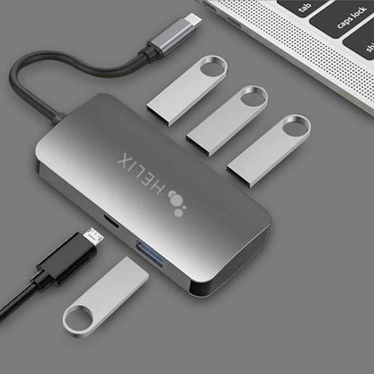 Helix/Retrak USB-C to 4-Port USB-A Hub Black