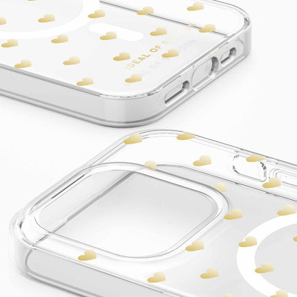 Ideal of Sweden Clear Mid MagSafe Case Golden Hearts for iPhone 15 Pro