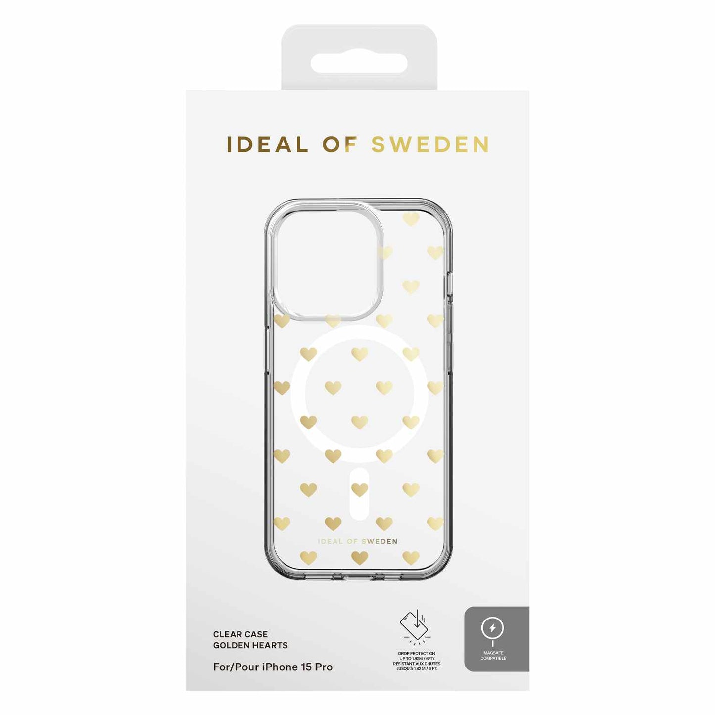 Ideal of Sweden Clear Mid MagSafe Case Golden Hearts for iPhone 15 Pro