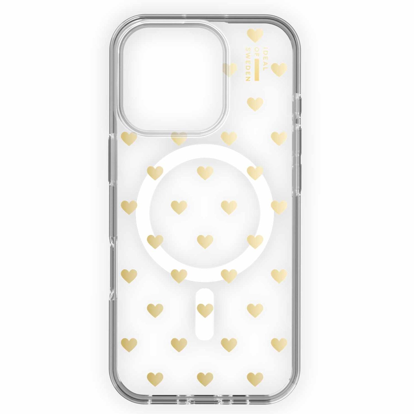 Coque transparente Mid MagSafe Golden Hearts pour iPhone 16 Pro Max Ideal of Sweden