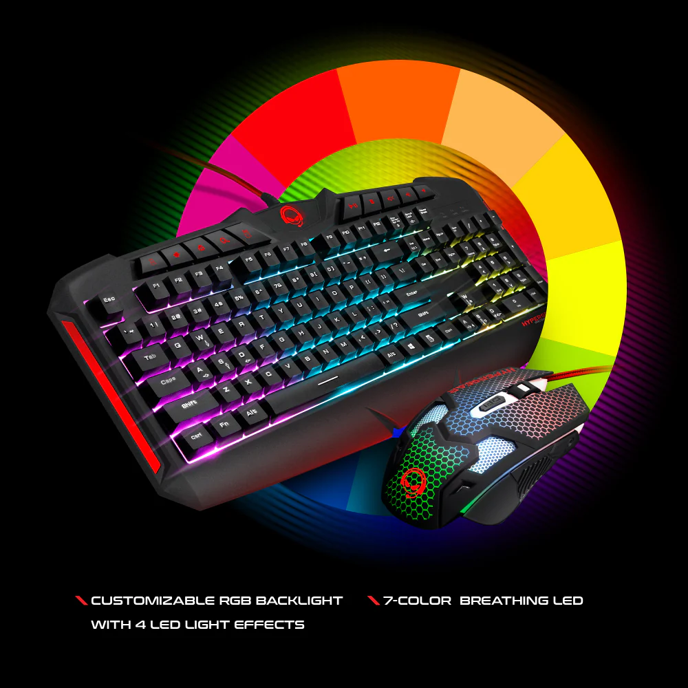 HYPERGEAR RED DRAGON GAMING KIT 4-IN-1 VALUE BUNDLE INCLUDES RGB KEYBOARD 2400DPI GAMING MOUSE GAMING HEADPHONE WITH NOISE CANCELLING MIC LARGE GAMING MOUSE PAD