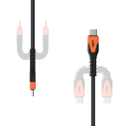 Câble de charge/synchronisation USB-C vers USB-C robuste en Kevlar Core 5 pieds noir/orange