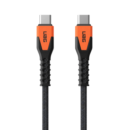 Câble de charge/synchronisation USB-C vers USB-C robuste en Kevlar Core 5 pieds noir/orange