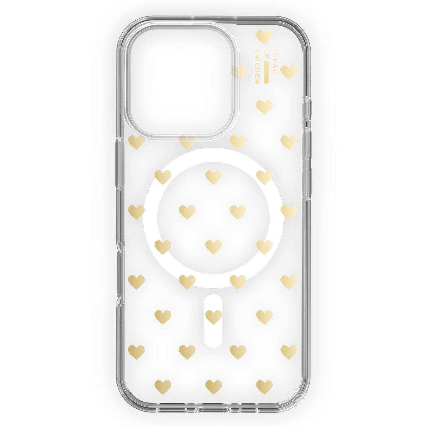 Coque transparente Mid MagSafe Golden Hearts pour iPhone 16 Pro