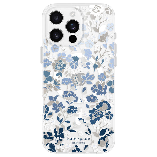 Kate Spade Protective Hardshell Case w/MagSafe Flowerbed Blue with Gems for iPhone 16 Pro Max