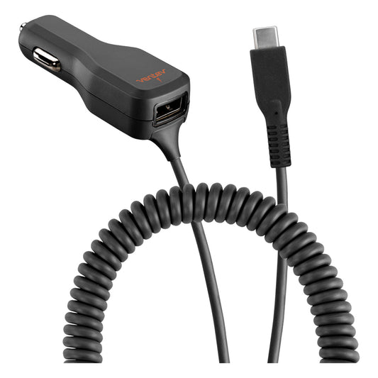 Ventev Car Charger USB-C 4A with Extra USB Cable Black