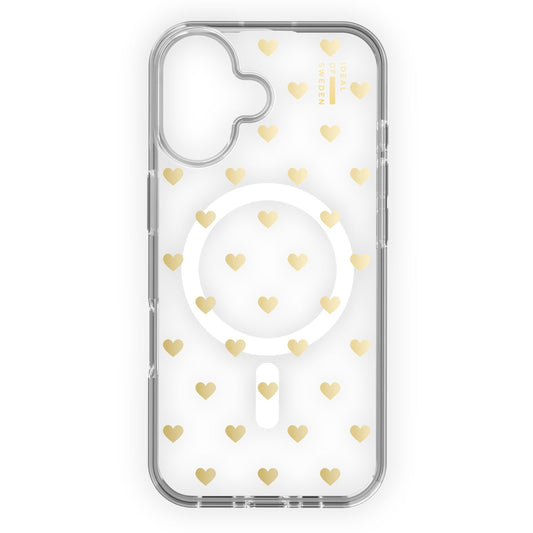 Coque transparente Mid MagSafe Golden Hearts pour iPhone 16 de Ideal of Sweden